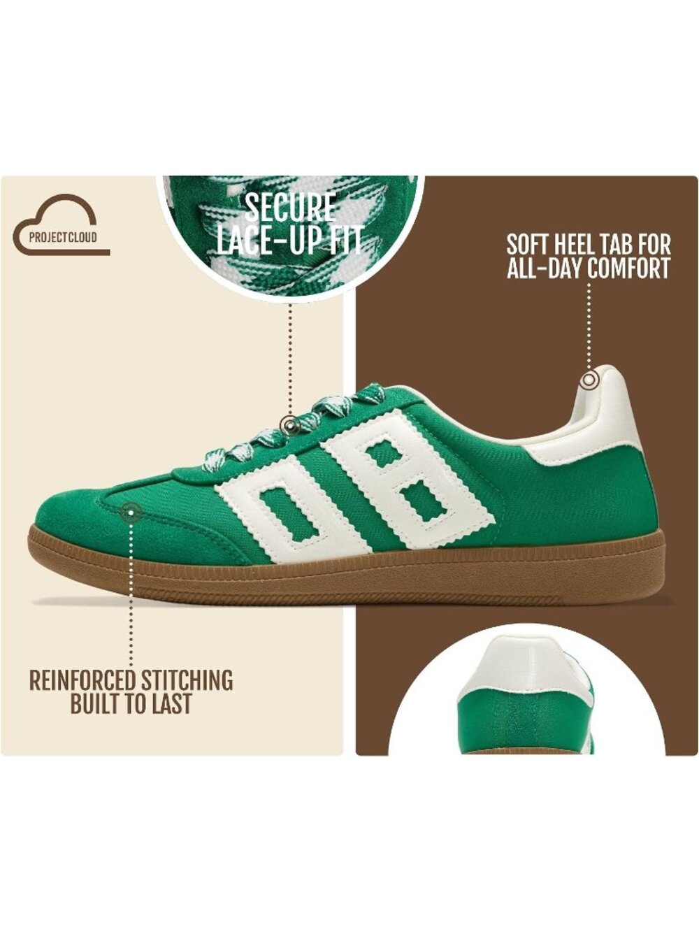 Project Cloud Women's Green Sneakers Plush & Soft Memory Foam Insole Lace Up - Picture 3 of 5